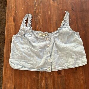 Madwell Chambray Jean Crop Tank Top with ruffle straps size XL